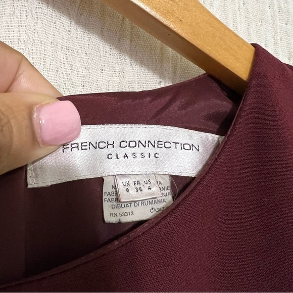 French Connection Burgundy Knee Length Zipper Back Dress | Size US 4 - Picture 6 of 6